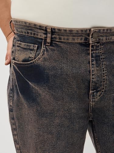 Image of Urbano Plus Men's Regular Fit Heavy Washed Denim Jeans Stretchable