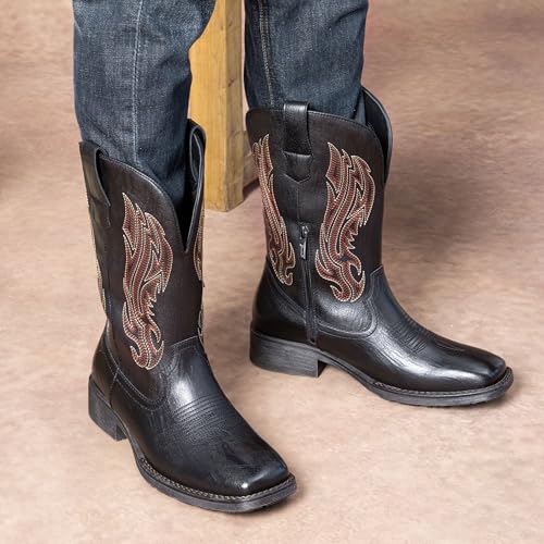 Image of Jousen Cowboy Boots for Men Embroidery Men's Western Boots Retro Square Toe Mens Boot Botas Vaqueras Para Hombre
