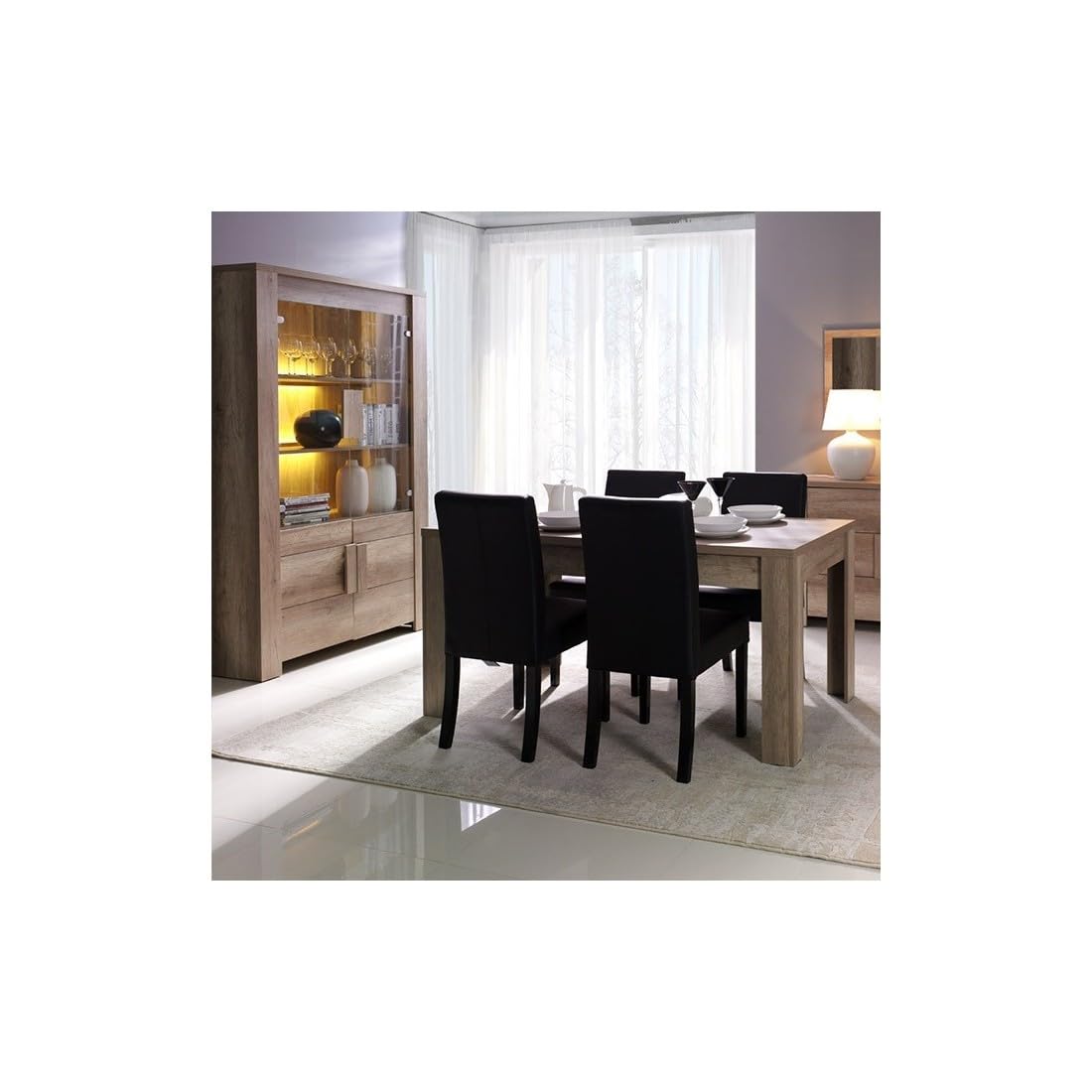 Vitrine FARRA – 4 portes avec LED – Chêne dab canyon – 120 x 195 x 47 cm
