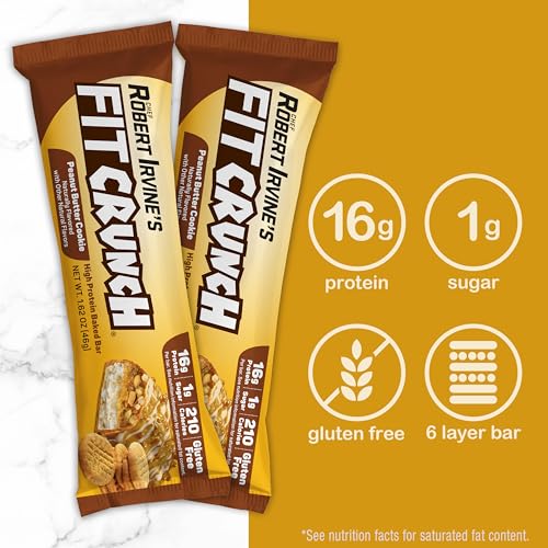FITCRUNCH Snack Size Protein Bars, 6-Layer Baked Bar, 1g of Sugar, Gluten Free & Soft Cake Core (18 Bars, Peanut Butter Cookie)