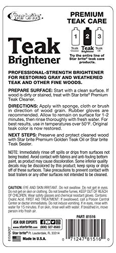 Image of STAR BRITE Premium Teak Brightener - Enhances Natural Wood Grain & Restores Tone & Color While Preparing for a More Consistent Application of Teak Oil, Sealer or Stain