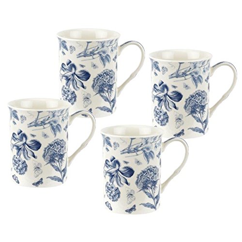 Portmeirion Home & Gifts Juego de 4 Tazas, Porcelana, Azul y Blanco, 8.5 x 12 x 10.5 cm