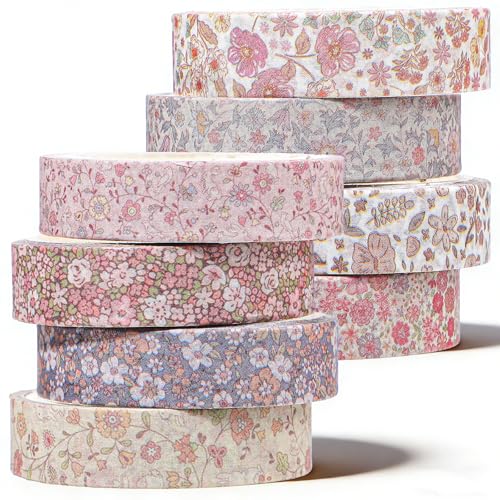 DOPENSPI Lot de 8 rouleaux de ruban adhésif Washi vintage - 1 cm de large - Pour décoration murale - Masking Craft pour scrapbooking, bricolage, emballage...
