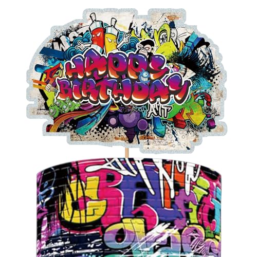 Graffiti 80's 90's Cake Topper Urban Retro Birthday Party Decorations 80's 90's Hip Hop Rock Birthday Party Supplies