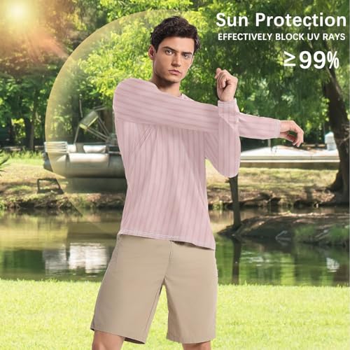 Pink Stripes UPF 50+ Sun Shirts for Men Comfortable Elasticity Mens Sun Protection Long Sleeve Hiking4