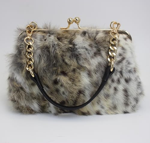 Fosrion Genuine Rabbit Fur Kisslock Handbag – Small Size, Multiple Patterns & Colors2