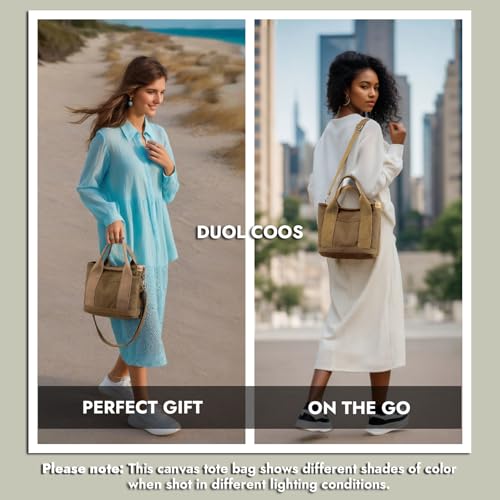 Duol Coos YJ-TTB-1332288BR Small Tote Bag For Women, Upgraded Canvas Tote Bag With Zipper Pocket Compartments, Mini Cute Crossbody Bag Shoulder Bag Satchel Handbag Brown thumb #2