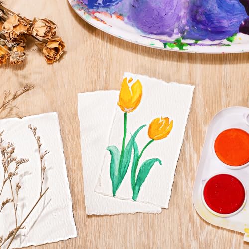 Image of 25 Sheets Watercolor Paper, 2 x 3.5, Deckled Edge Handmade Paper | 300 GSM paper, cold-pressed texture, absorbs watercolor evenly, for painting, cards, and crafts