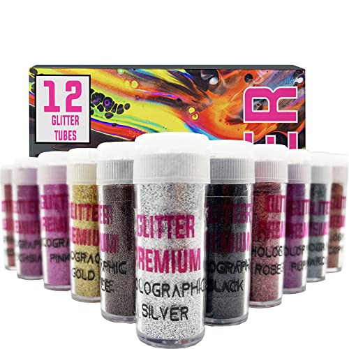 12 Glitter Tube Craft Box (0.34oz/9.6g) All-Purpose Ultrafine Glitter for Arts and Crafts, DIY Scrapbooks, Slime, Epoxy Resin, Kids Schools, Cosmetic, Nail Design, Shaker Tubes- PACK 1