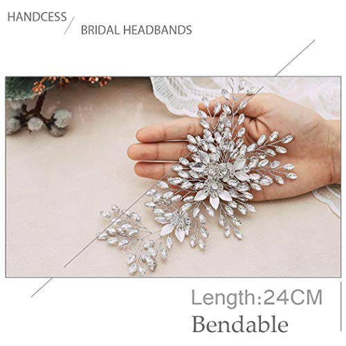 Handcess Bruid Bruiloft Kristal Hoofdbanden Zilveren Bloem Hoofddeksel Strass Bladeren Bruids Haaraccessoires voor… - Image 4