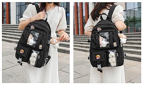 Kawaii Backpack with Clear Bag Cute Aesthetic Backpack Large Travel Daypack Kawaii Transparent Lightweight Bag (Black(No Accessories))2