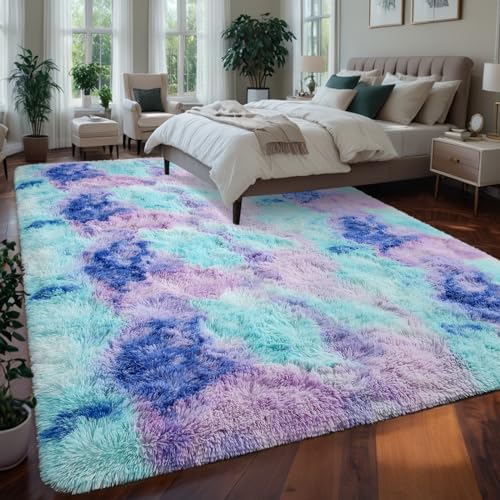 Larhom 4X6 Ft Rainbow Tie Dye Kids Area Rugs For Girls Bedroom thumb #4