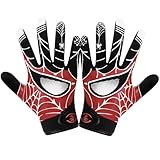 WATSAVPUP Youth Football Gloves Kids Silicone Grip Sports Receiver Gloves with Super Stick Ability for Enhanced Game Experience Training for Beginners(Spider Eye, 6-6.5 inch)