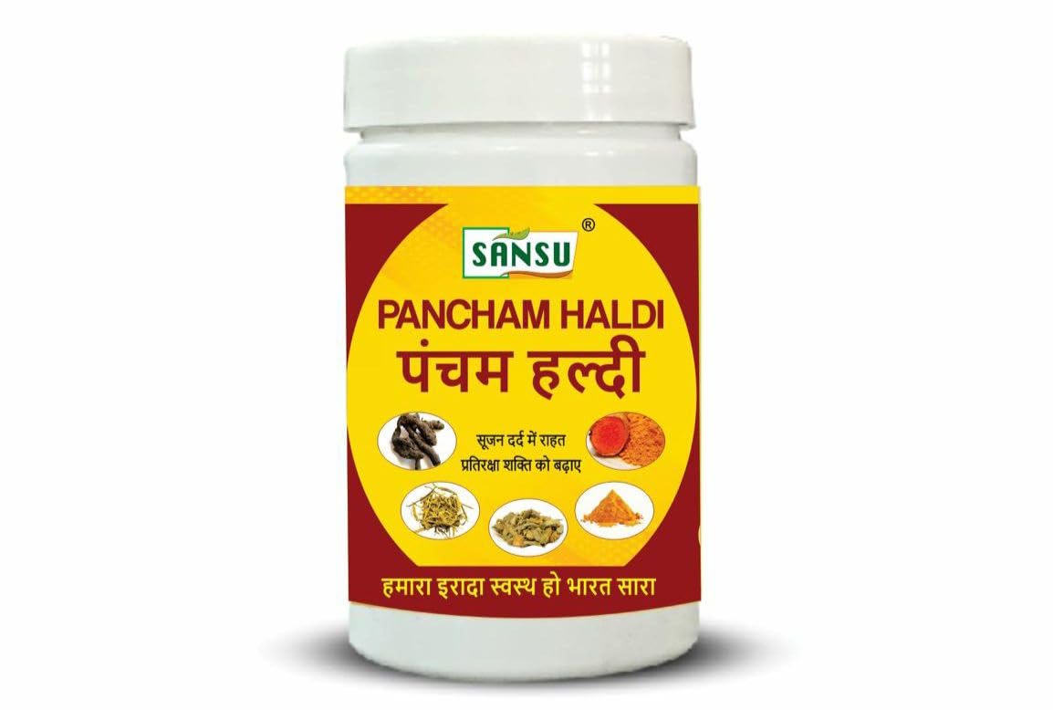 Sansu Pancham Haldi Ayurvedic Turmeric Powder 5 Blend Formula for Immunity Booster Joint Pain Relief Digestive Health Support Pure & Natural Zip Pouch Pack (100 gm)
