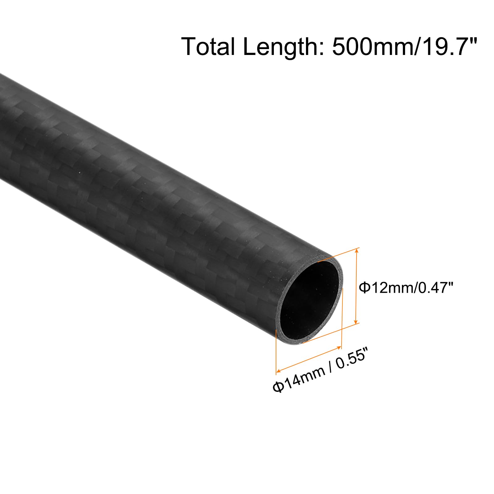 QUARKZMAN 4 Stück Carbon Fiber Tube 12 x 14 x 500mm Matte Surface Rod 3K Roll Wrapped Pure Carbon Round Tubing für RC Airplane Multicopter