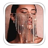 Fdesigner Vintage Head Chain Silver Rhinestone Mask Headpieces Face Cover Hair Jewelry Gypsy Women Hair Accessories for Masquerade (Silver-Retro)