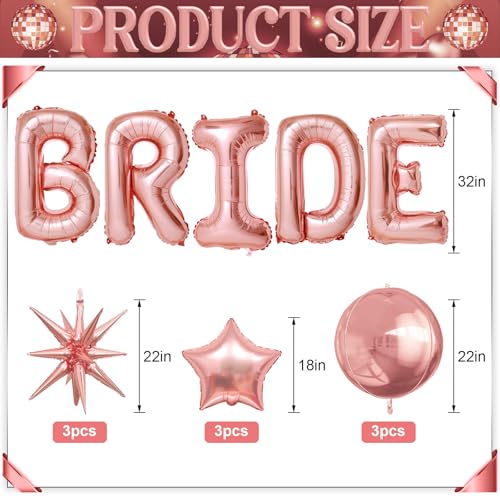 Image of Rose Gold Bride Balloons Bachelorette Party Decorations, 32in Rose Gold Giant Bride Balloons with 4D Disco Ball Balloon and Star Foil Balloon for Bridal Shower Wedding Engagement Party Supplies
