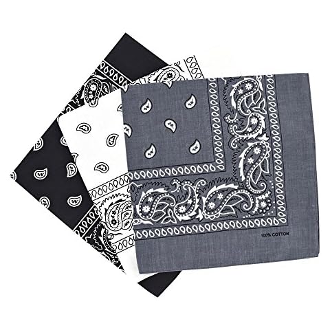 By Neki Paisley 3 Pack Black, White, Grey Bandanas Scarves Cover