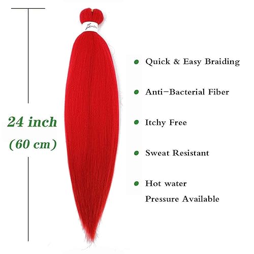 Miniatura 2 de SOKU Cabello trenzado rojo preestirado de 24 pulgadas de largo, cabello trenzado rojo, 4 paquetes de fibra sintética de ganchillo trenzadas, textura