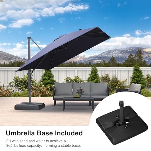 PURPLE LEAF 10' × 10' Patio Cantilever Umbrella with Base Outdoor Square Adjustable Offset Umbrellas with 360-degree Rotation and 8 Heavy Duty Metal Ribs for Garden Deck Pool Navy Blue — view 2