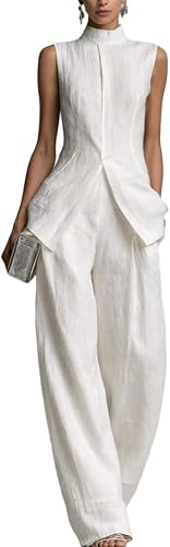 lopmou Linen Sets For Women 2 Piece Cruise Outfits 2026 Wide Leg Pants Two Piece