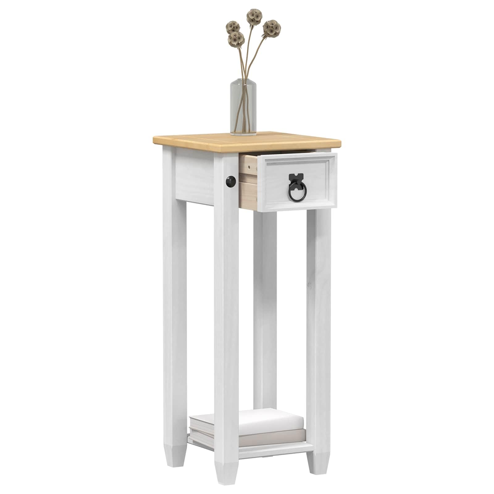 vidaXL Plant Stand White 30 x 30x 73 cm Solid Pine Wood, Rustic, Rectangular Plant Stand, Durable Wood Grain, Ample Storage, Stylish Holder, Indoor Garden Display, Beige Finish