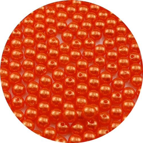 YUEXIGO 200pcs Pearl Beads for Crafts 10mm Resin Pearl for Jewelry Making Round Bulk Pearls Beads with Hole for Sewing Crafts Decoration Necklaces Bracelets Earrings Making(Orange)