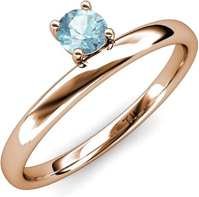 TriJewels Round Aquamarine 0.40 ct Women Solitaire Asymmetrical Stackable Ring 10K Gold