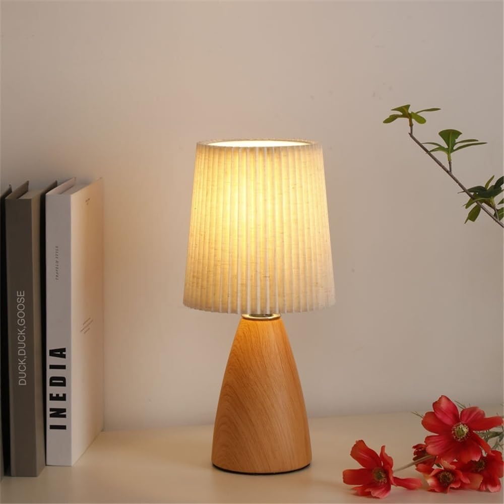 Lampy stołowe Lampa stołowa z plisowanym kloszem, zabytkowa ceramiczna lampka nocna do gabinetu(Natural)