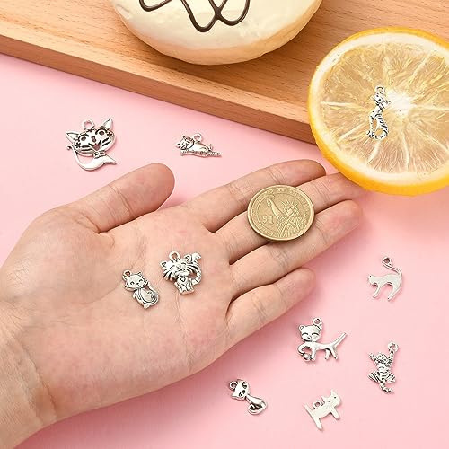 UR URLIFEHALL 100 Pcs 10 Styles Tibetan Silver Cat Charms Mixed Vintage Animal Pet Charms Pendants for Necklace Bracelet Jewellery Making - Image 4