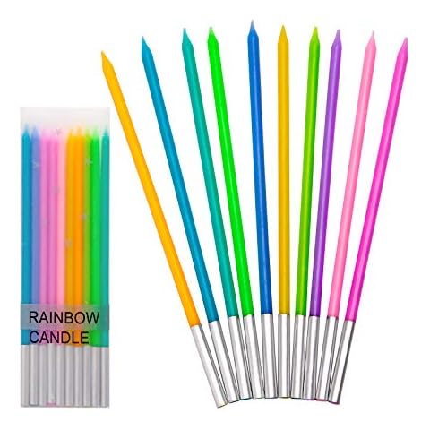 LUTER 20 Stücke Geburtstagskerzen Regenbogen Farbe Kerzen Geburtstag Lange Cupcake Kerzen für Geburtstag Hochzeit Baby Shower Party Dekoration Cover