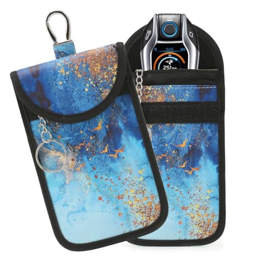 TILDOSAC 2 Pack Lightweight Faraday Key Fob Protector,Signal Blocking RFID Key Fob For Car - Blue