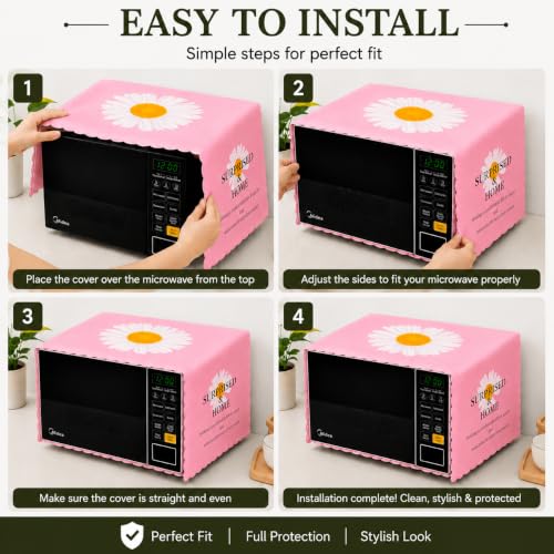Image of Microwave Oven Cover - Waterproof & Dustproof Protective Cover for Kitchen, Heat Resistant Fabric, Universal Fit for Standard Microwave Ovens, Easy Clean Stylish Printed Design (Pink)