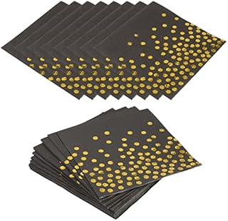 VBNZBK 40 Foiled Polka Dot Luncheon Napkins,Eco Friendly Napkins,Suitable for Weddings Birthday Parties Parties Christmas Dinner and Lunch 2 Ply Decorative Napkins(Black and Gold)
