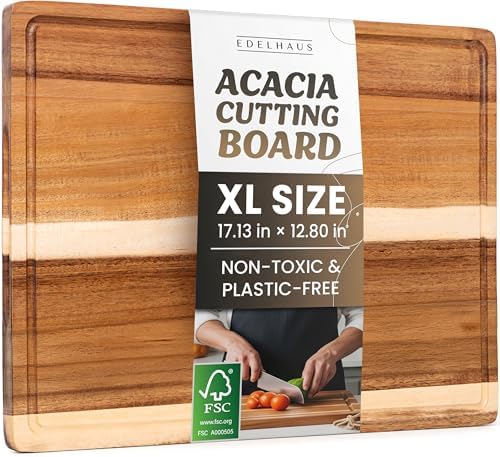 Acacia Wood XL Cutting Board for Kitchen, Large Cutting Board 17....