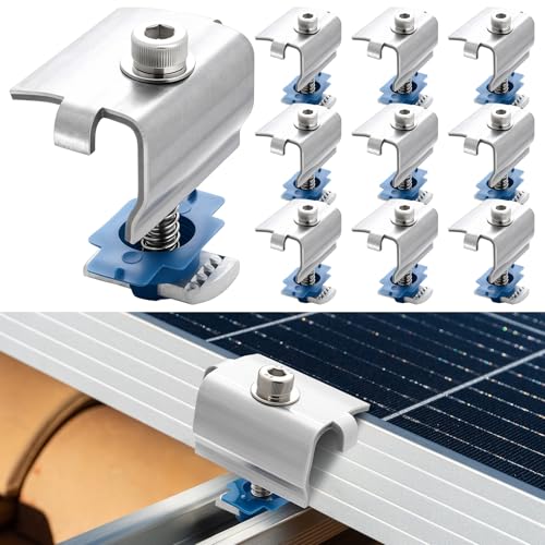 Silkfly 10 Pcs Solar Panel End Clamps for 1-5/8 Inch Steel Strut Channel, Solar Panel Kit with Clamps and Cone Nuts for Mounting Panels