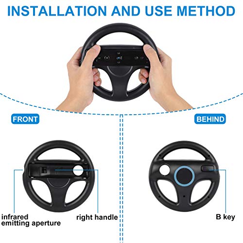 image for Steering Wheel for Wii Controller, GEEKLIN 2 pcs Black Racing Wheel Co
