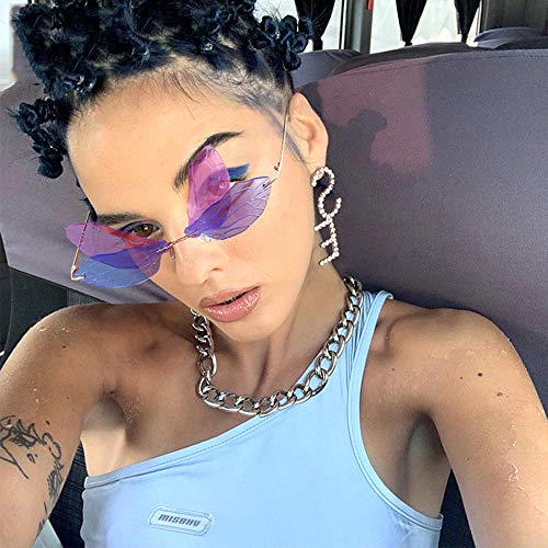 COTIA/Fashion Rimless Dragonfly Wing Sunglasses Women Vintage Clear Ocean Lens Eyewear Men Pink Yellow Sun Glasses Shades3