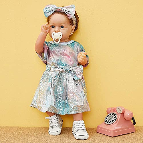 FBITE Wiedergeborene Puppe Vollsilikonkörper 22 Zoll/58 cm Niedliche Wiedergeburtspuppe Simulationspuppe Lebensechte realistische badefähige wiedergeborene Babypuppen – Bild 6