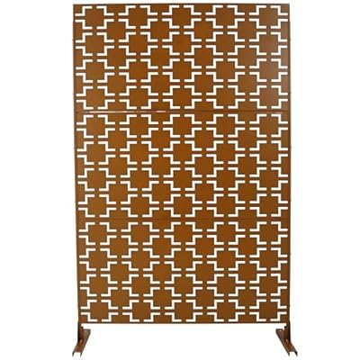 Rust-Resistant 76"x48" Metal Privacy Screen Partition - Freestanding Decorative Fence Panel for Outdoor Patio, Deck, Balcony & Indoor Spaces (Brown)