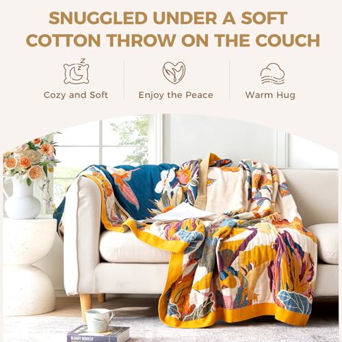 Image of LUTBM Boho Throw Blanket for Couch 50 inchx60 inch, 100% Cotton Fall Bed Blankets