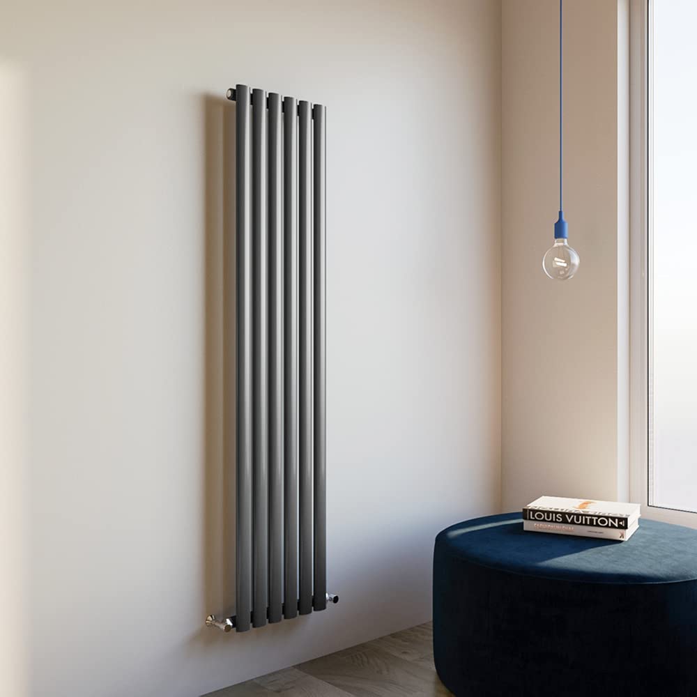 Huibathroom Anthracite Oval Column Radiator 1600X354mm Vertical Design Single Central Heating Rad