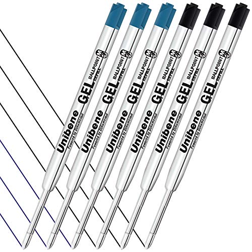 Image of Unibene Parker Compatible Gel Ink Ballpoint Refills 12 Pack,0.7mm Medium Point- 6 Black&6 Blue, Smooth Writing Replaceable German Ink Tactical Pen Refills for Parker Ballpoint /UZI Pen