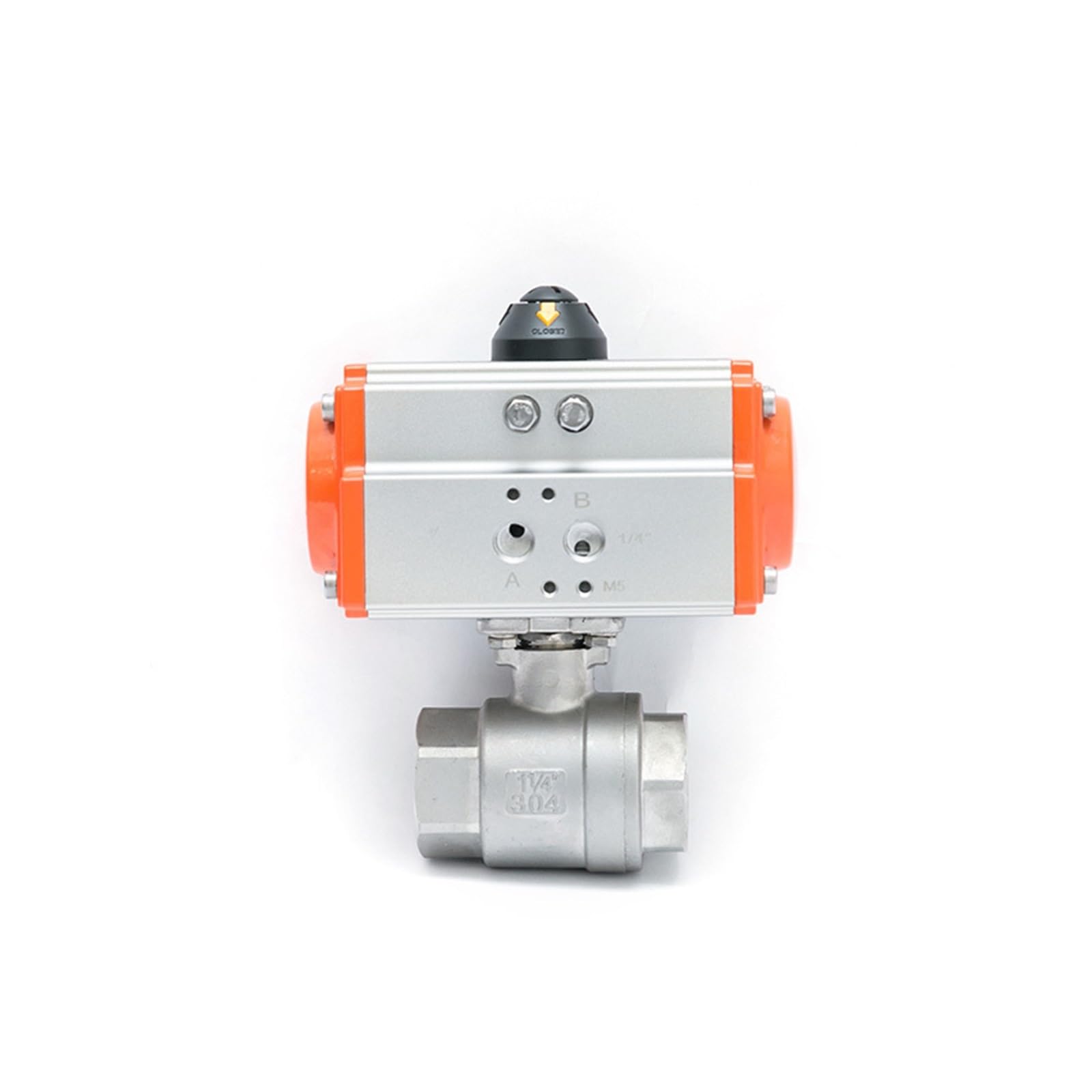 Válvula de bola con actuador neumático, Válvula de bola neumática dos vías Q611F-16P DN15/DN20 acero inoxidable 304, 16 bar, rosca interna(Dn20)
