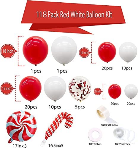 Christmas Balloon Garland Arch Kit - 118 Pieces Red White Confetti Latex Balloons With Candy Cane Balloons For Holiday Christmas Candy Themed Birthday Baby Shower Wedding Party Decorations #TOP2