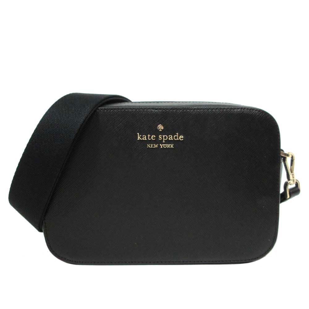 kate spade 黒レザーショルダーバッグ カメラ型 ケイトスペード カメラバッグ 二層 ダブルジップ レザー