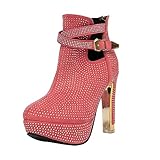getmorebeauty Women's Diamonds Open Toes High Heels Ankle Boots(US 7,RED)