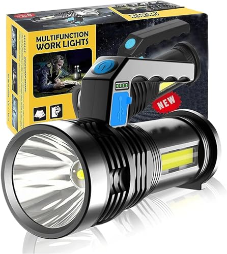 Cuifati Linterna de Mano, Foco LED Recargable con Empuñadura, Reflector Súper Brillante Portátil, 4 Modos de Luz, Reflector Grande Lateral, Linterna Alimentada por Batería, para Exteriores