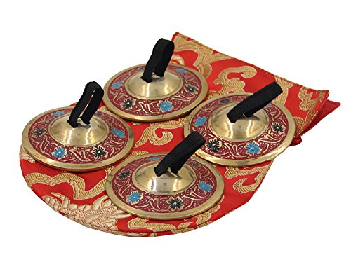 2 Pairs Brass Floral Finger Cymbals Zills for Belly Dancing (Red)