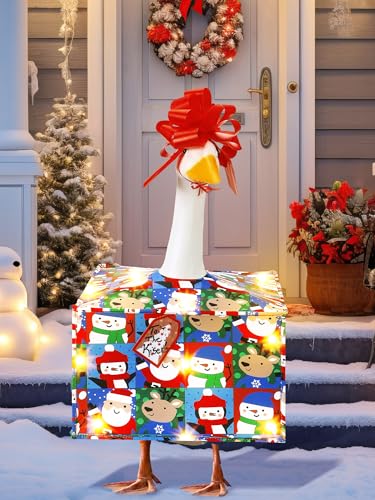 Outus Lighted Christmas Goose Costume Porch Gift Box Goose Outfit with Cute Bow Hat Snowman Santa Claus Elk LED Clothes for 23 Cement Duck Christmas Lawn Outdoor Garden Yard Patio Decor